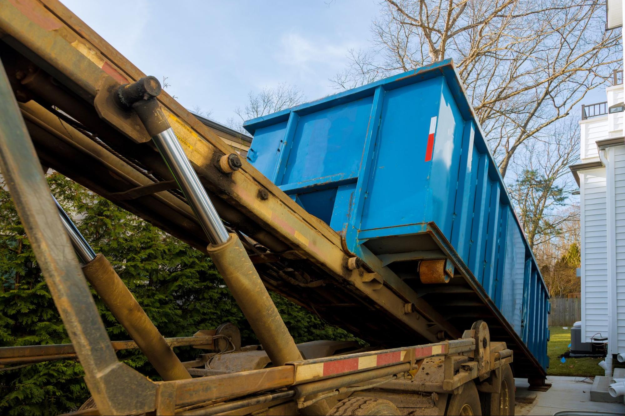 Close-up view of a roll-off dumpster.
